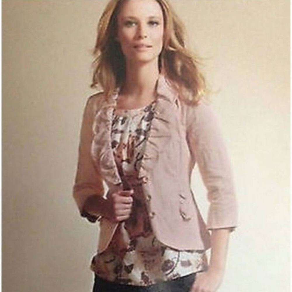 CAbi #400 Petal Jacket Coat Pale Pink Crumbled Ruffle Trim Blazer